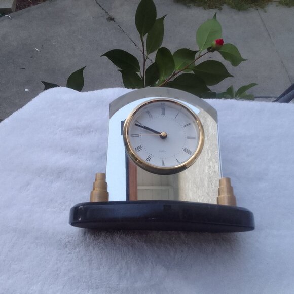 Quartz alarm table clock with mirror glass on the face, good quality